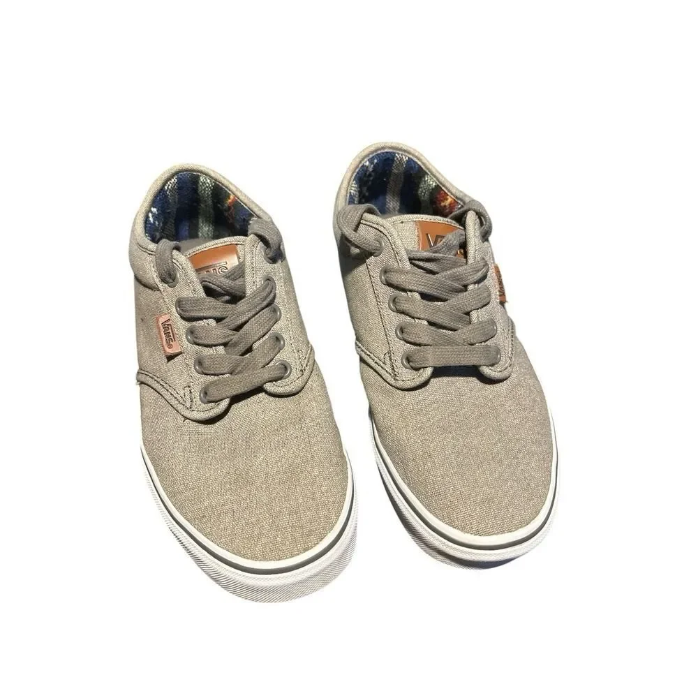 VANS Off The Wall Gray & Brown Leather & Canvas Lace Up Sneakers Men's Size 7.5